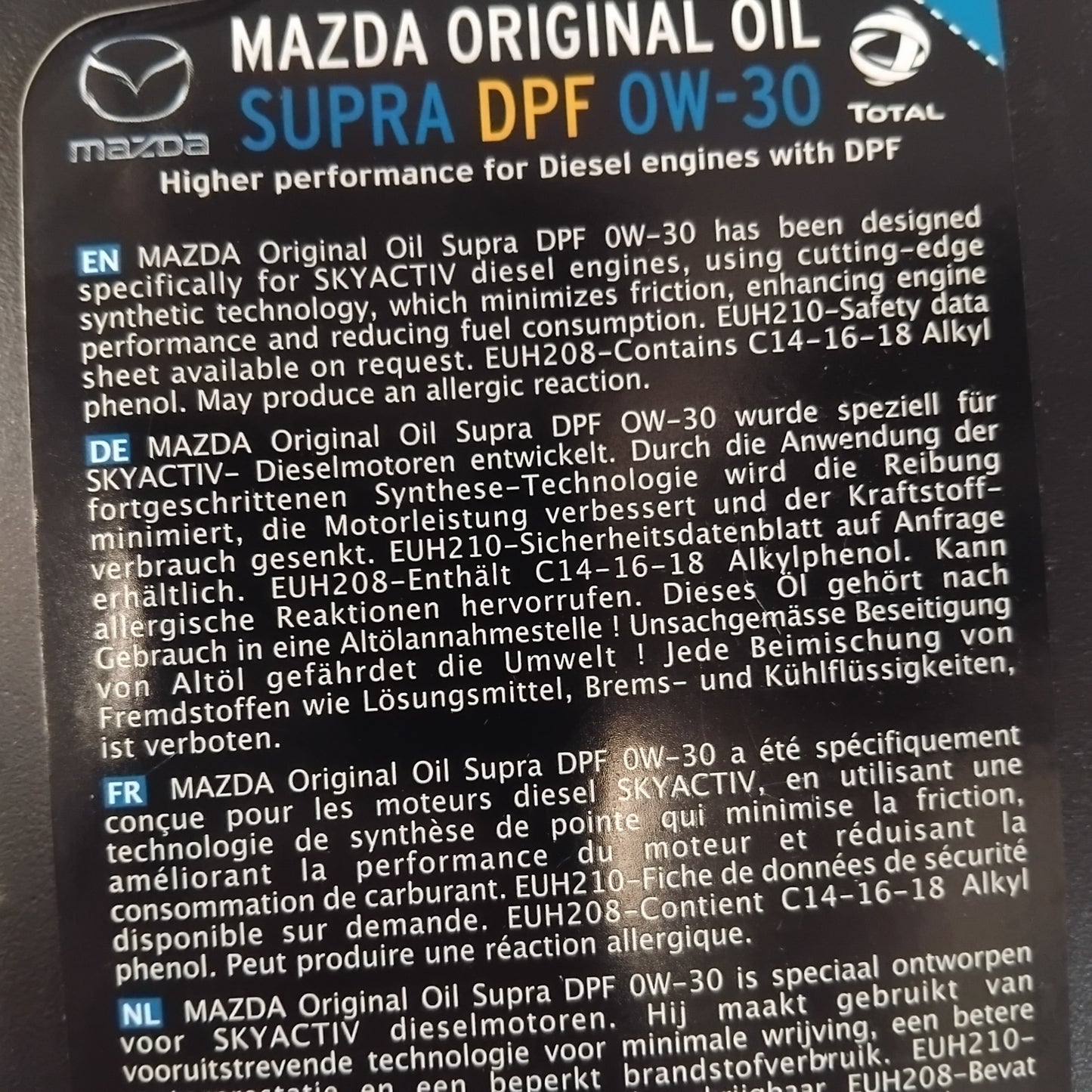 Genuine Mazda Original Oil Supra Dpf 0W/30 | 206490