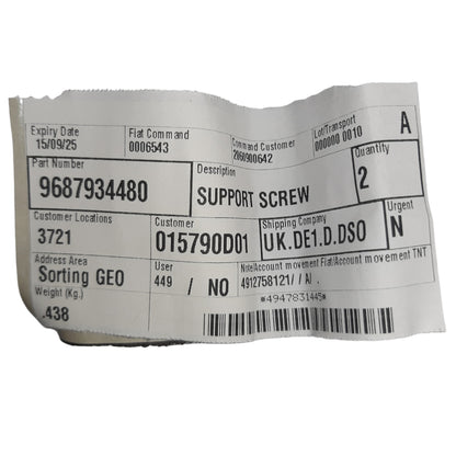 Genuine Peugeot Support Screw | 9687934480