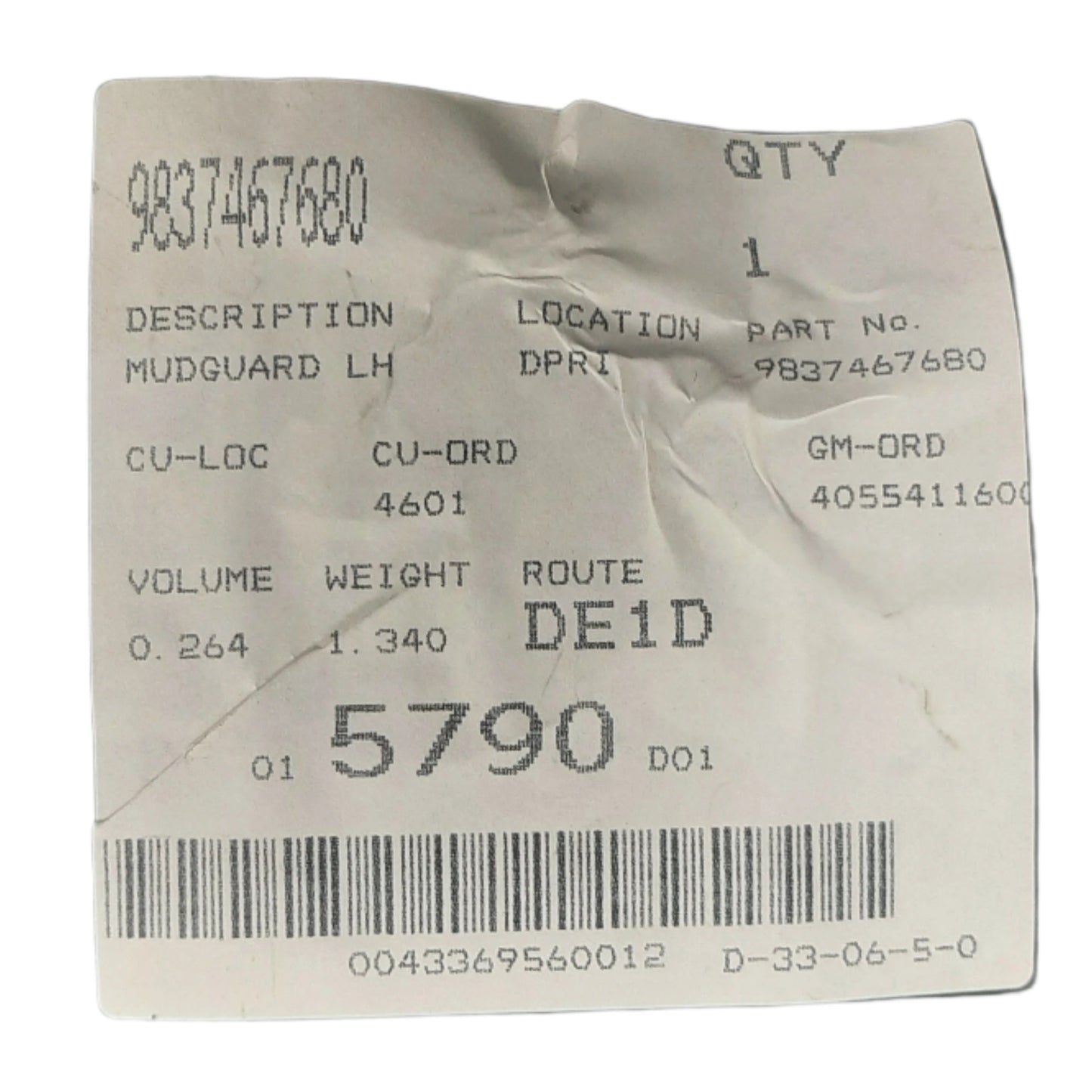 Genuine Peugeot Wheel Arch Liner | 9837467680