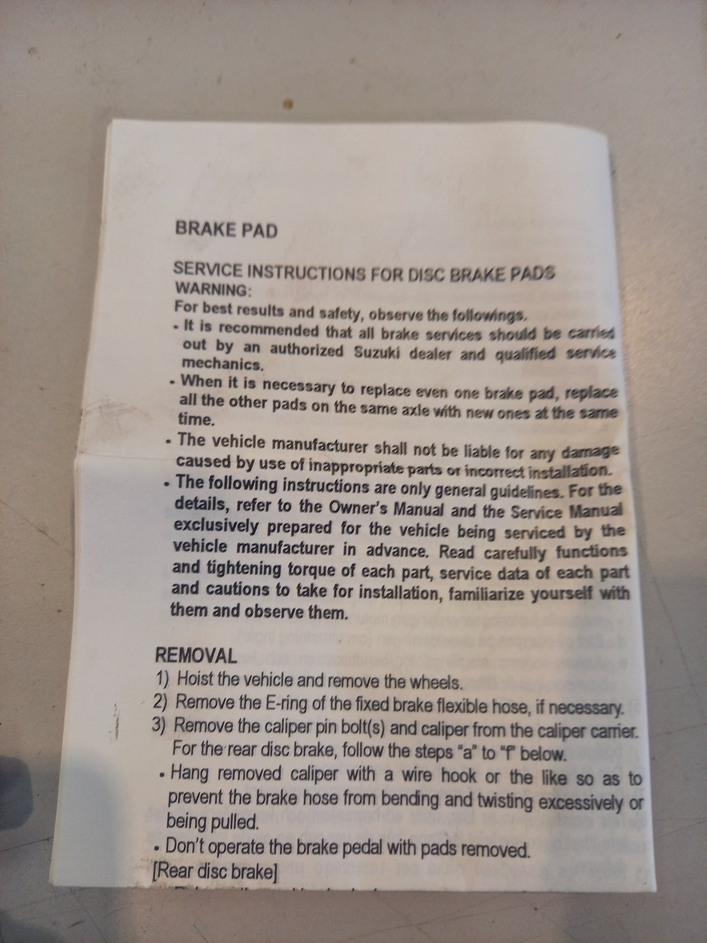 Genuine Suzuki Pad Set A2L414 | 55800-68R00-000