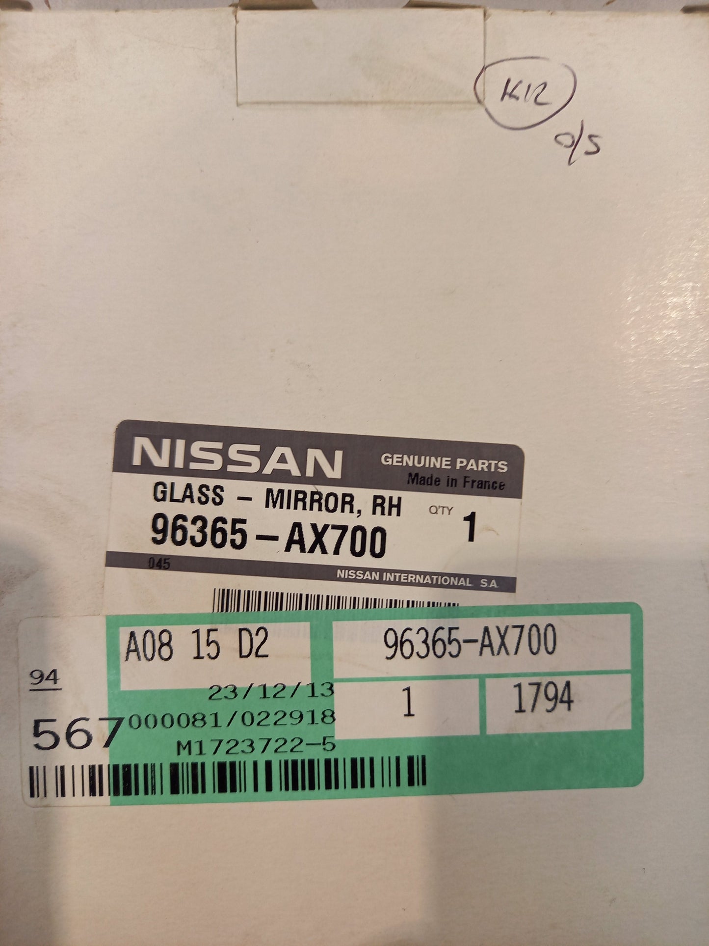 Genuine Nissan Glass-Mirror,Rh | 96365AX700