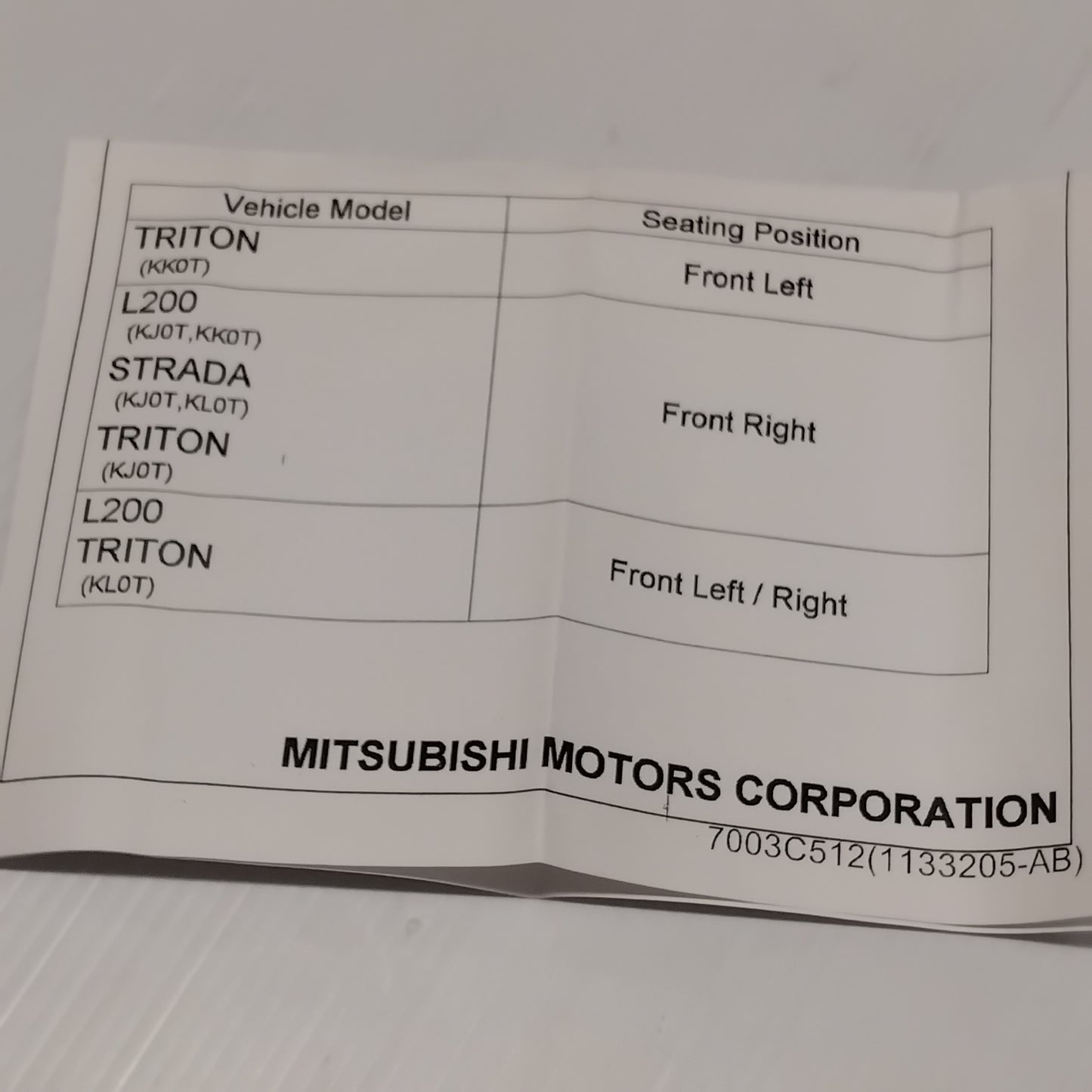 Genuine Mitsubishi Seat Belt,Fr Seat,Inr Rh | 7000F625XA