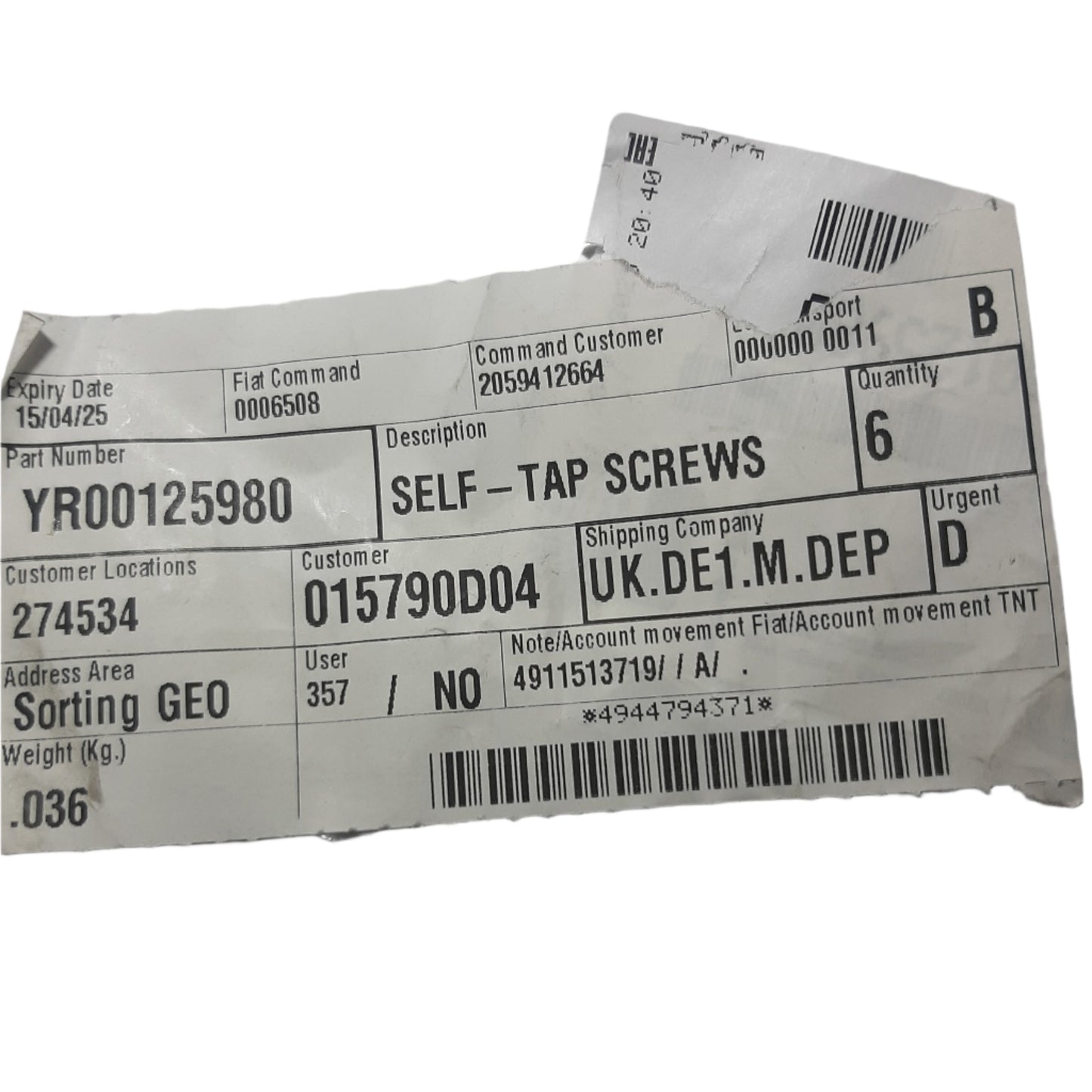 Genuine Vauxhall Self-Tap Screw | YR00125980