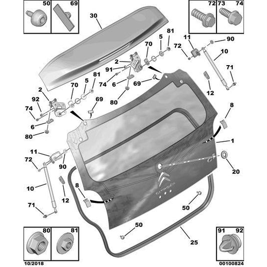 Tailgate Prop Bracket - Citroen C1 2012-2014 Petrol | 1612180680