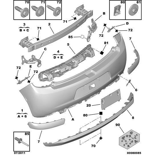 Genuine Citroen C3 2009-2013 Petrol Rear Bumper Fastenings | 1621266380