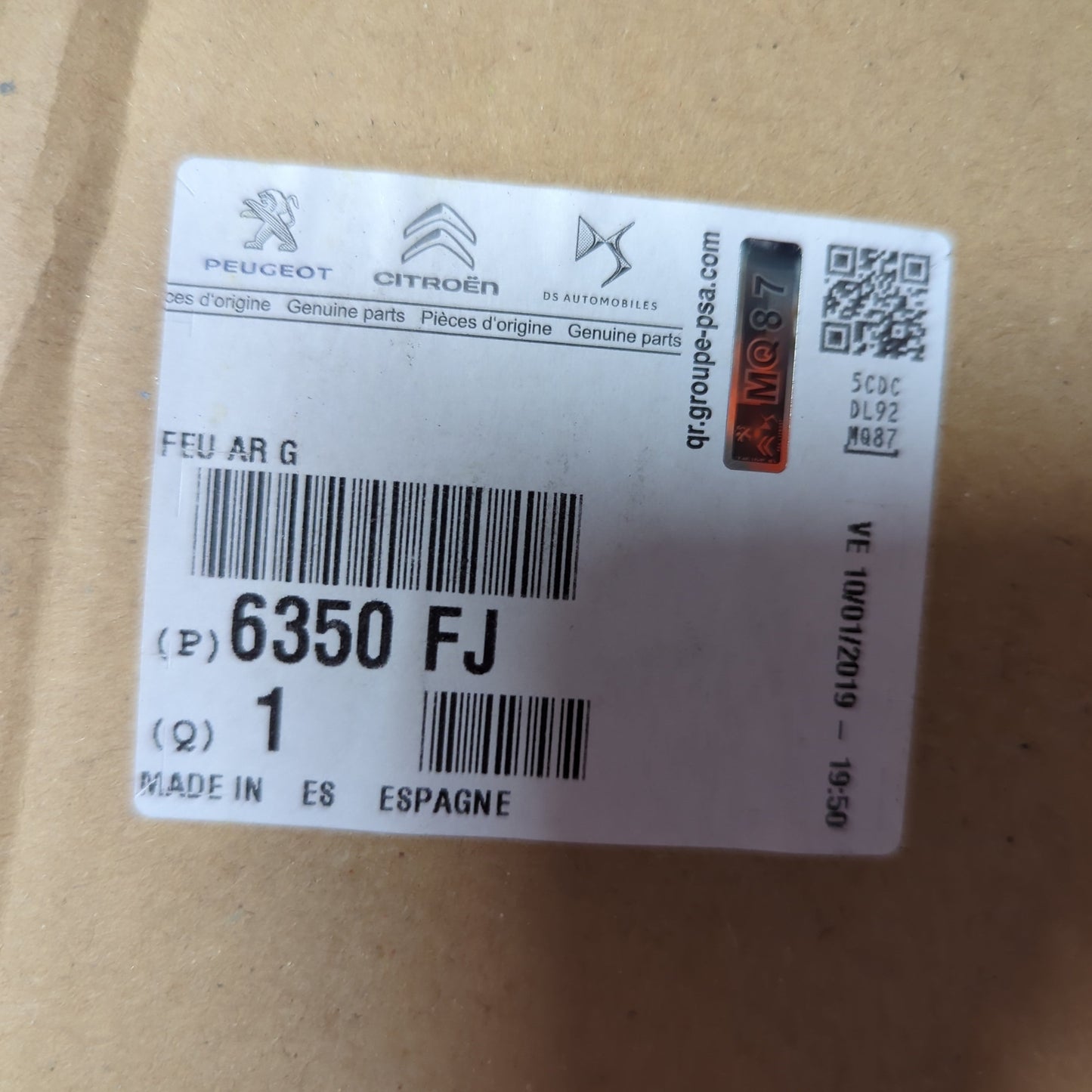 Genuine Left Rear Tail-Light - Peugeot Partner / Citroen Berlingo | 6350FJ