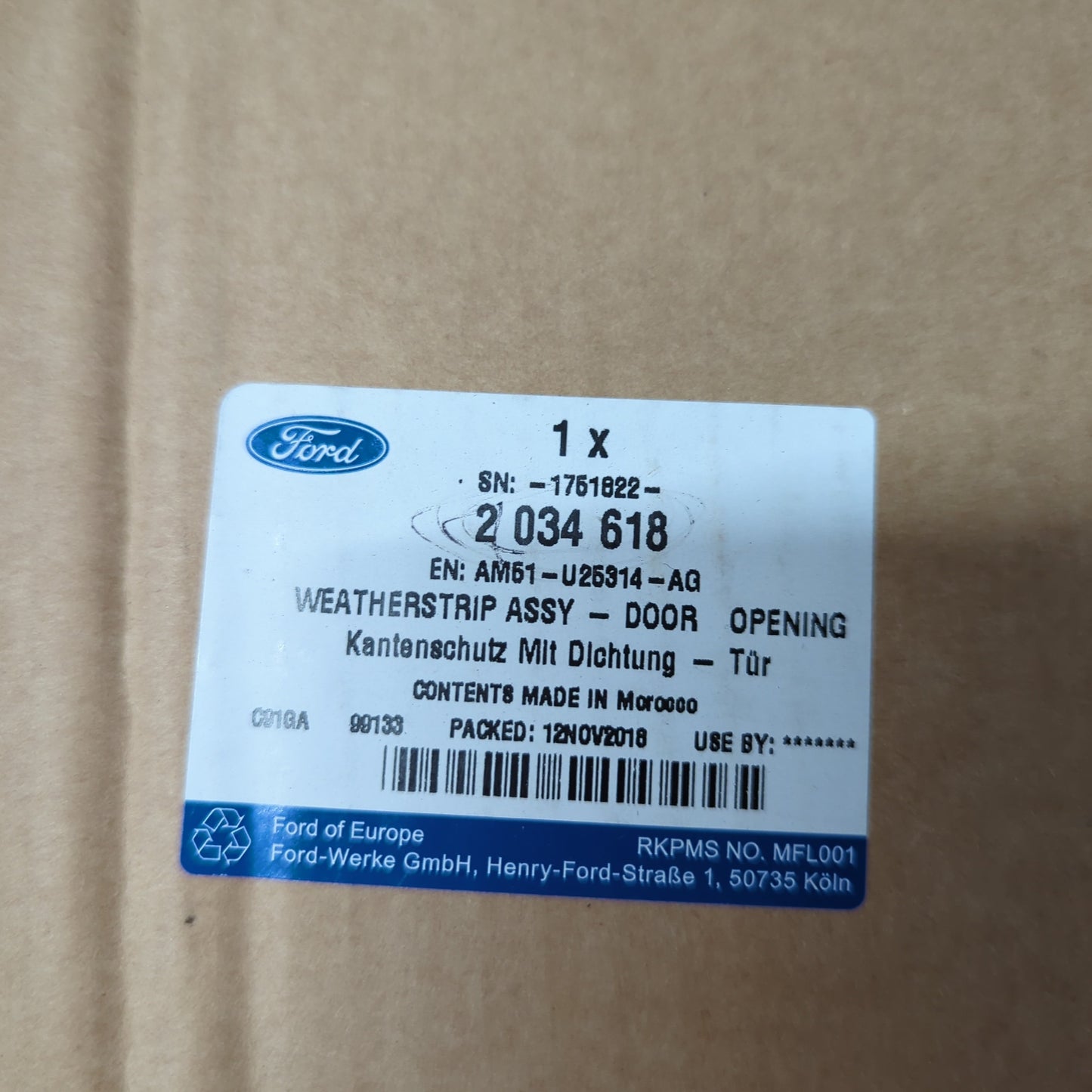 Genuine Front Left Weatherstrip - Door Opening - Ford C-Max 2010-2019 | 2034618