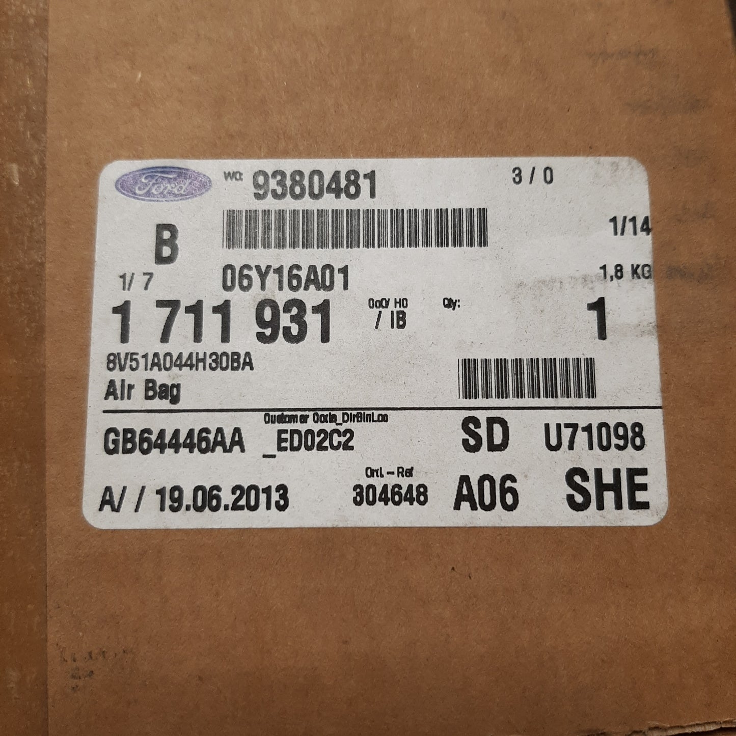 Genuine Passenger Dash Air Bag - Ford Fiesta 2010-2019 | 1711931