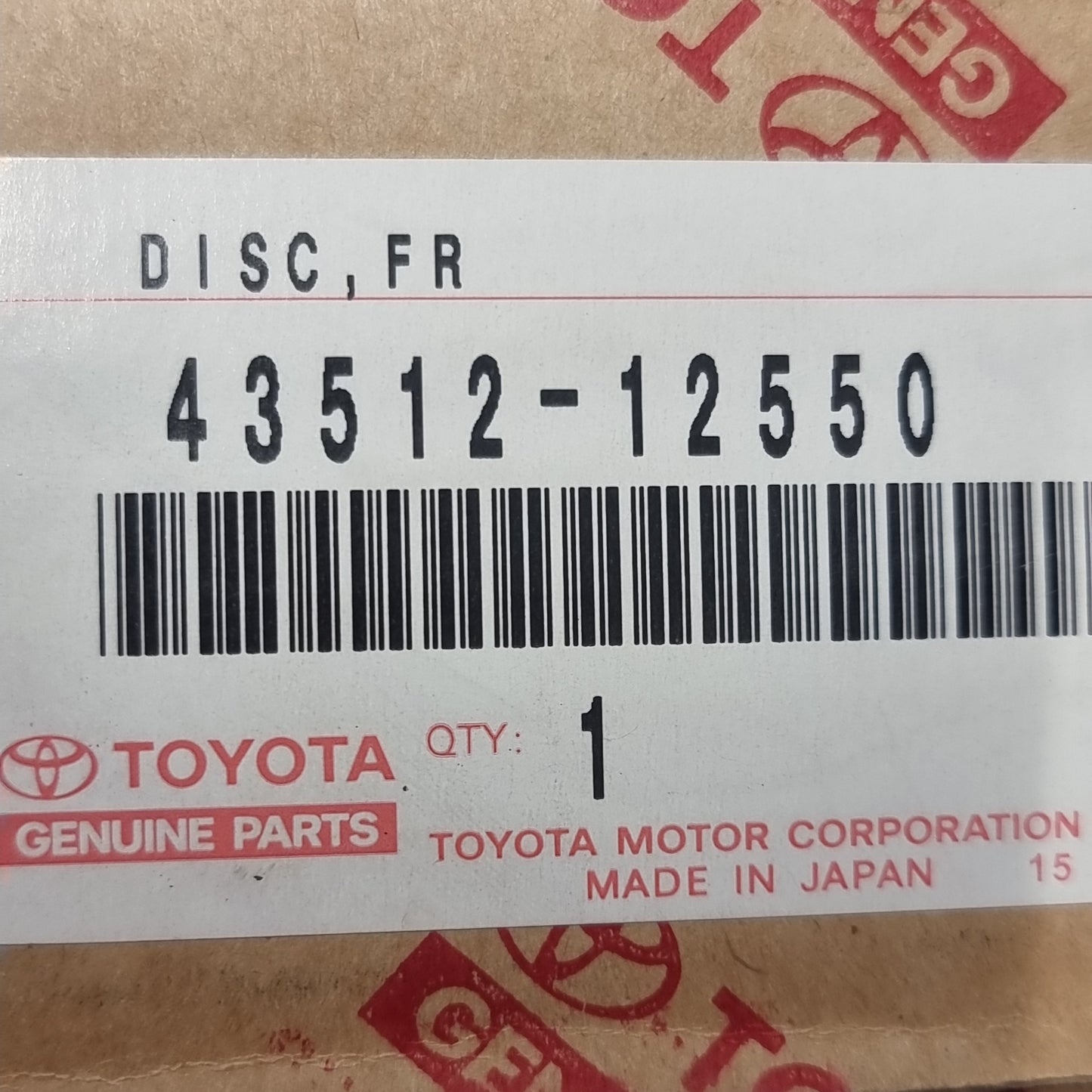 1x Genuine Front Brake Disc - Toyota Corolla 1991-2002 | 43512-12550