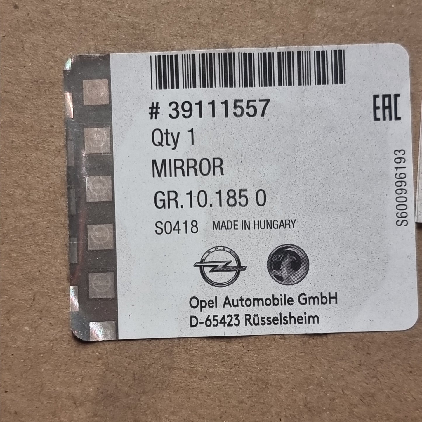 Genuine Passenger Rear View Door Mirror - Vauxhall Astra | 39111557