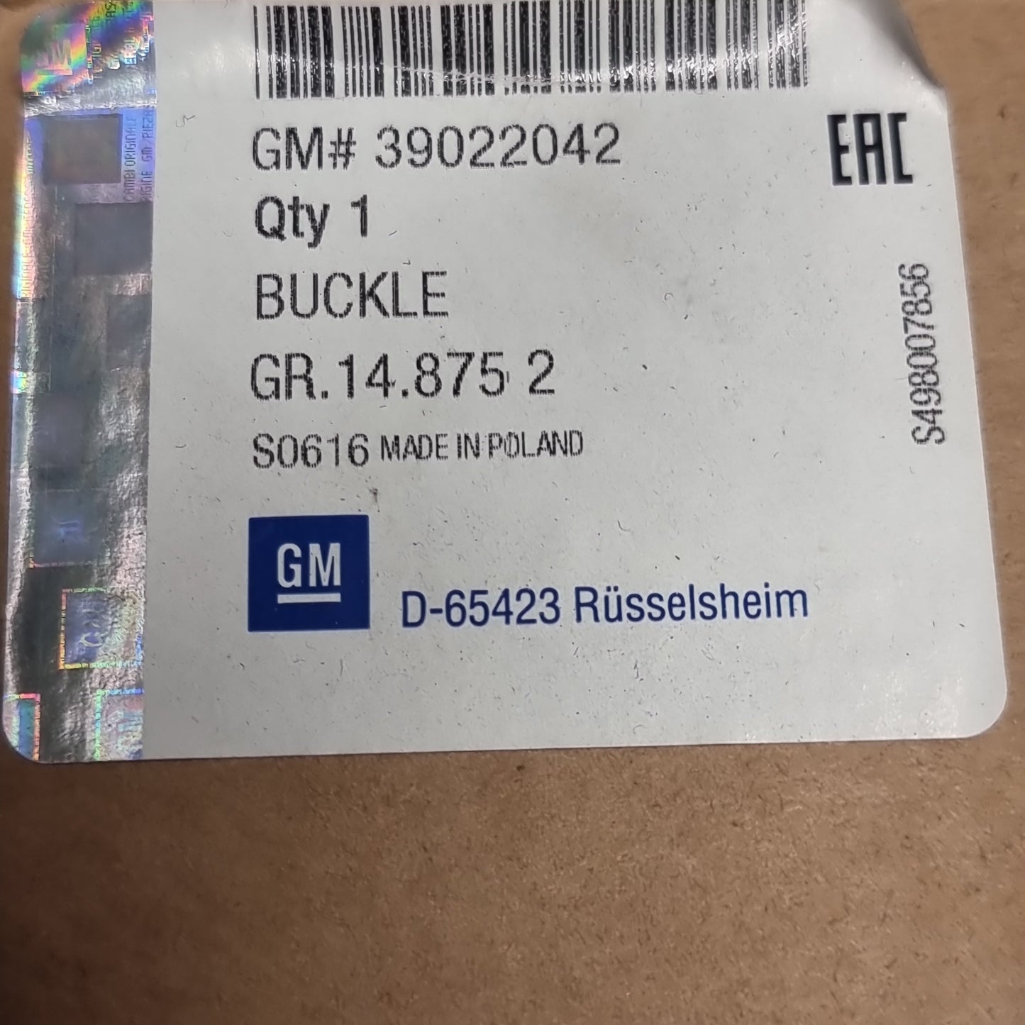 Genuine Driver Side Belt Stalk - Vauxhall Adam 2012-2019 | 39022042