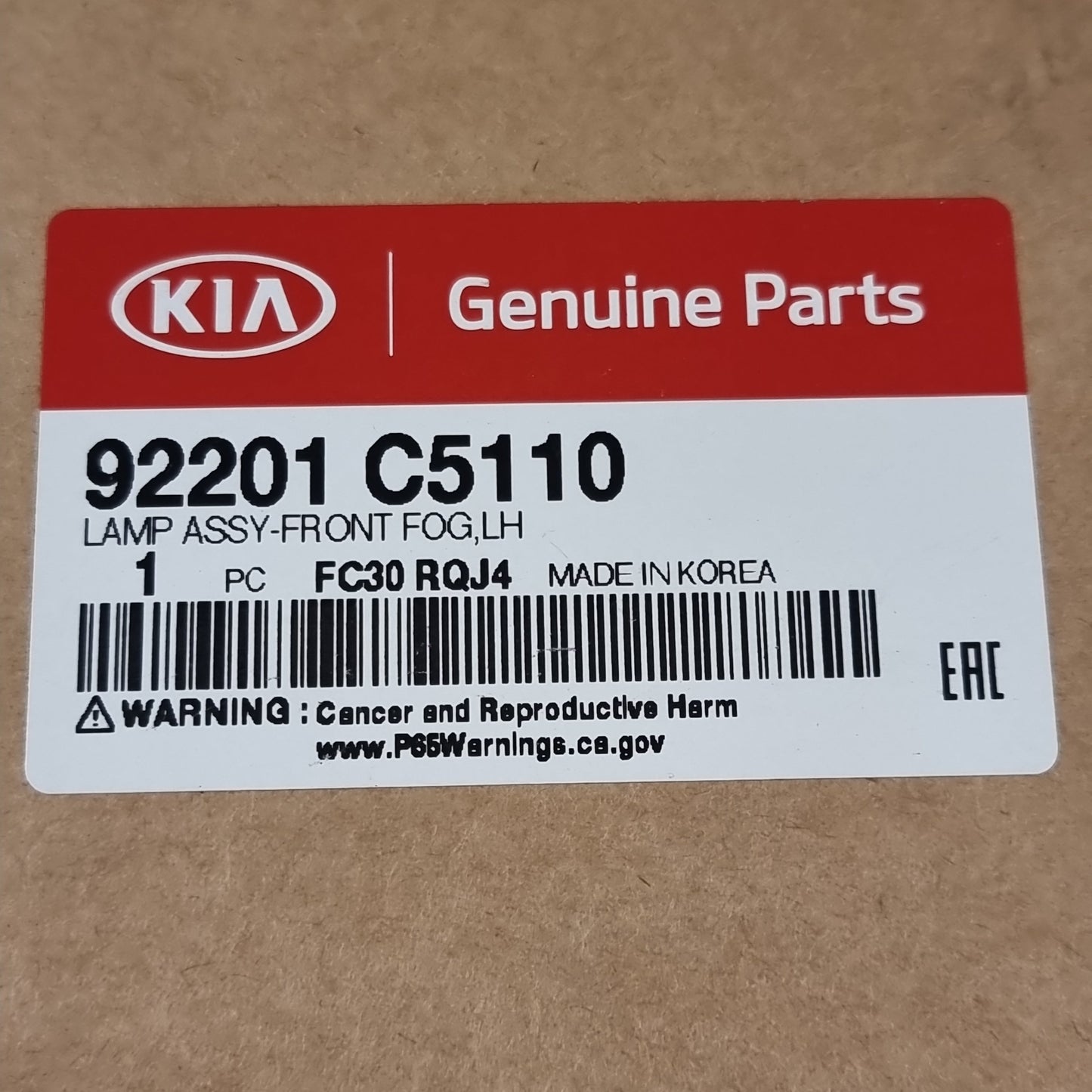 Genuine Front Left Fog Lamp - Kia Sorento 2014-2017 | 92201C5110