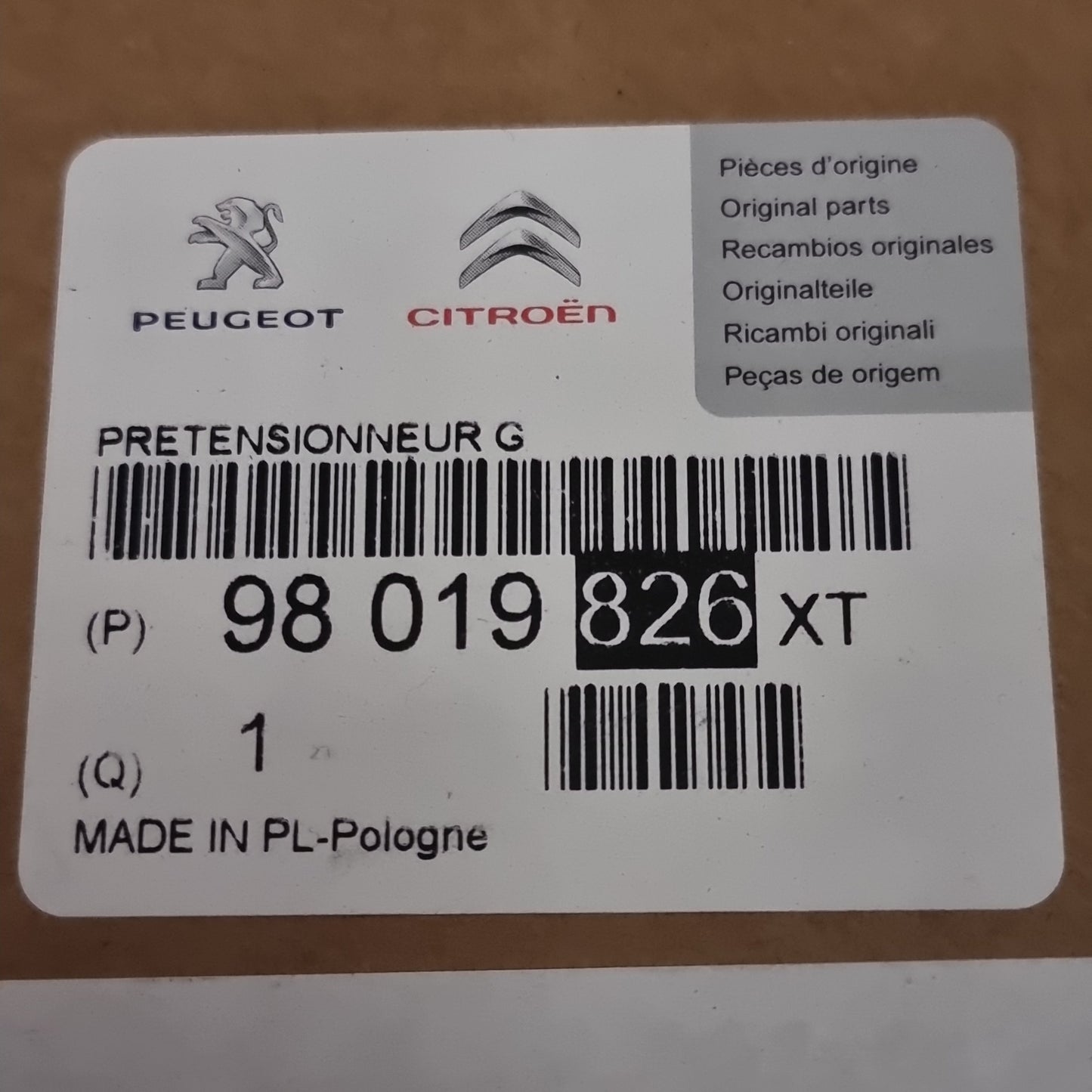 Genuine Front Seatbelt Pretensioner - Peugeot 3008 | 98019826XT