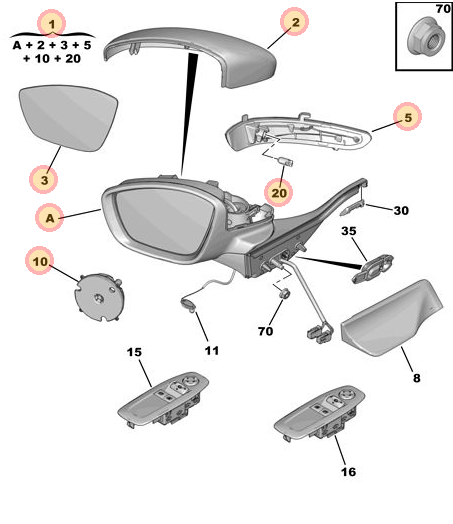 N/S Door Mirror (Non Painted) - Peugeot 2008 | 1611240880