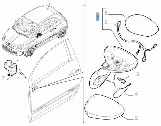 Genuine Fiat External Right Wing Mirror - Abarth 500 Cabriolet | 735655738 | 735655738