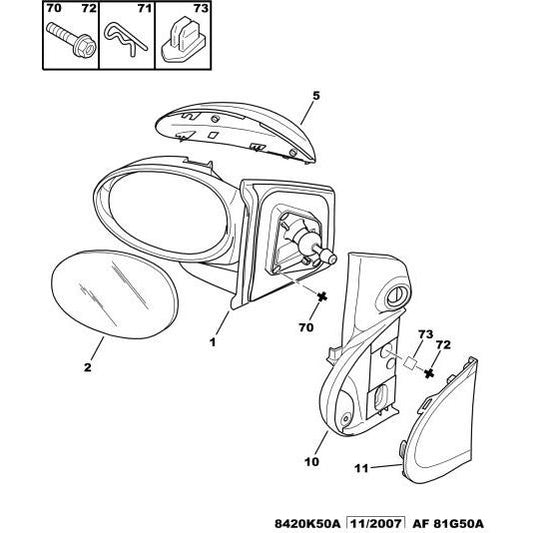 Nearside Side Door Mirror Glass - Citroen C1 2005-2009 Petrol | 8151HY