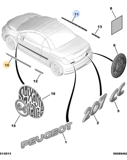 Front Left Door Trim Chrome Insert - Peugeot 207 CC 2006-2014 | 8666H5