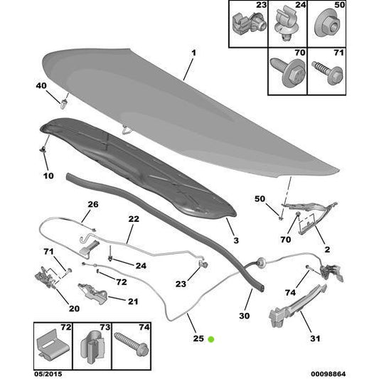 Manual Bonnet Control - Citroen C4 Catcus 2014-2018 Petrol | 9801115080