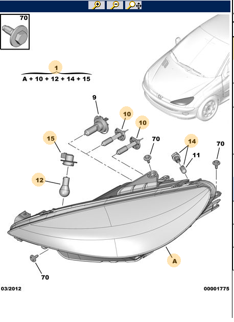 Passengers Side Headlamp - Peugeot 206 2003-2009 | 6204T0