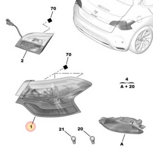 Left Hand Rear Lamp - Citroen DS4 2010-2021 | 6350KT