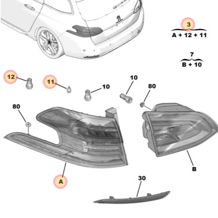 Genuine Peugeot Off Side Rear Lamp - Peugeot 308 2013-2020 | 9678093880